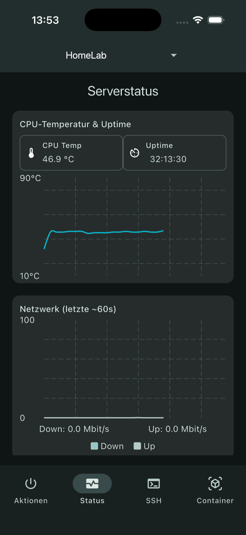 Live-Status: CPU-Temperatur, Uptime und Netzwerk-Bandbreite